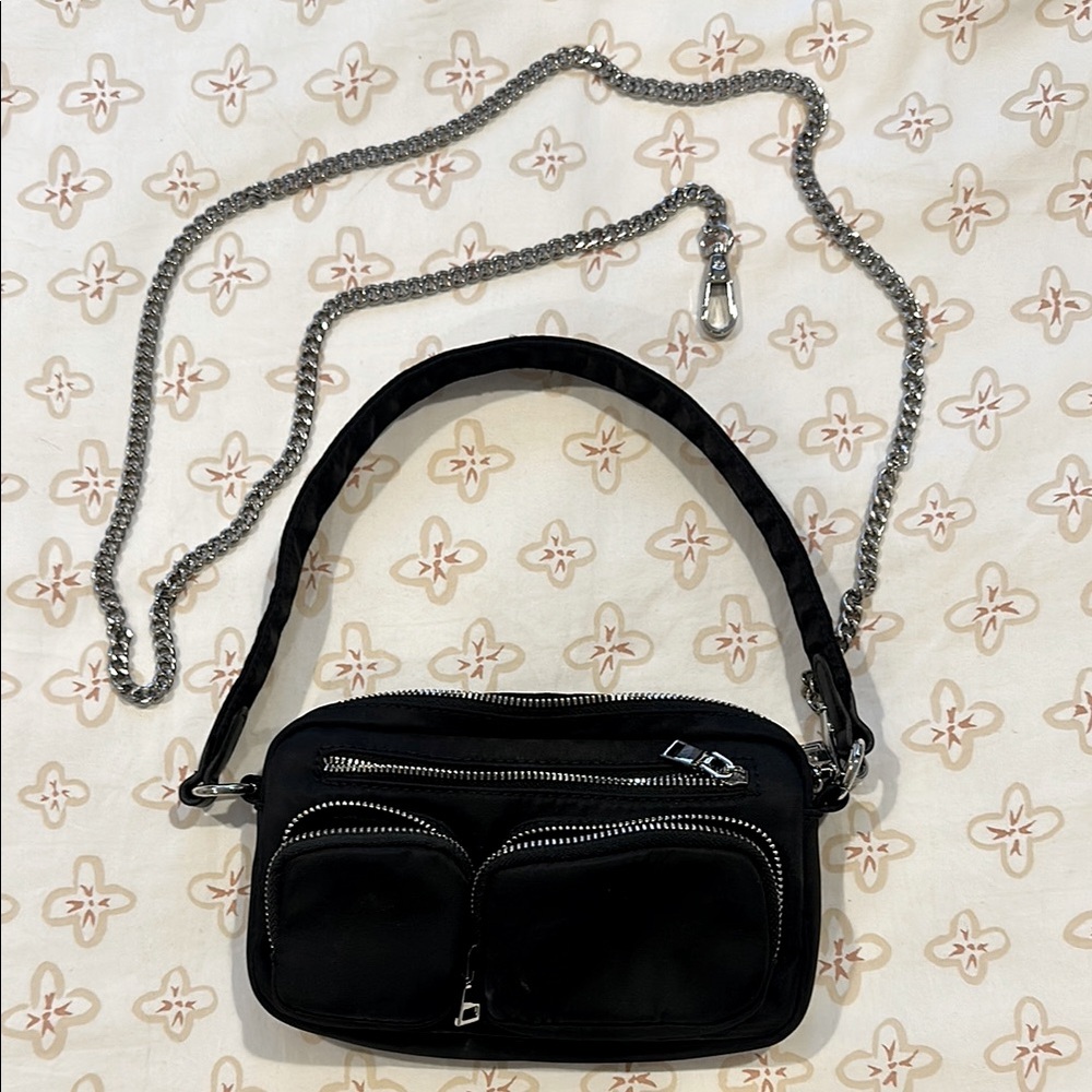 Trendy Black Crossbody with Silver Accents
